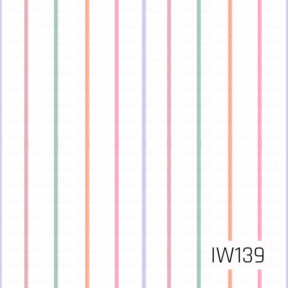 A sweet and delicate seamless stripe print featuring thin, evenly spaced vertical lines in soft pink, sage green, peach, bright pink, and lavender against a crisp white background. The stripes have a subtle hand-painted texture with slightly uneven edges, creating a charming, vintage-inspired look with a light and airy feel.