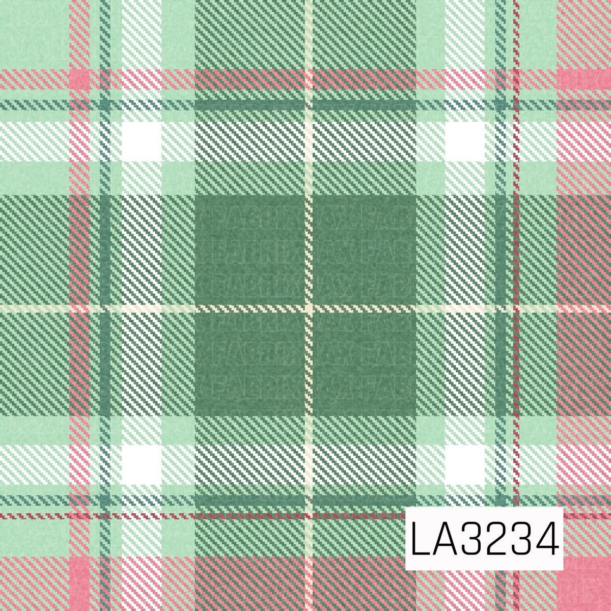 A festive plaid featuring soft mint and sage greens layered with blush pink, white, and subtle red accents. The overlapping stripes and fine diagonal detailing create a classic woven plaid look with a soft, playful holiday color palette.
