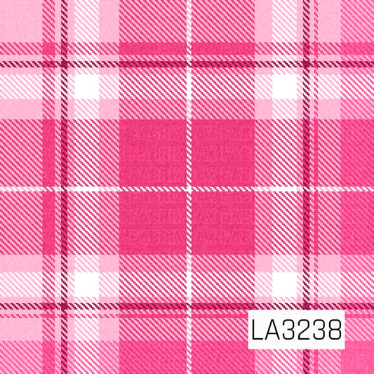 A bright pink plaid featuring layers of hot pink, bubblegum pink, white, and deep berry accents. The oversized tartan pattern and diagonal woven texture give it a bold, playful look.
