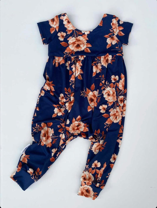 RTS Navy Rust Floral Rayon Blend (sold in bundles of 2 yards)