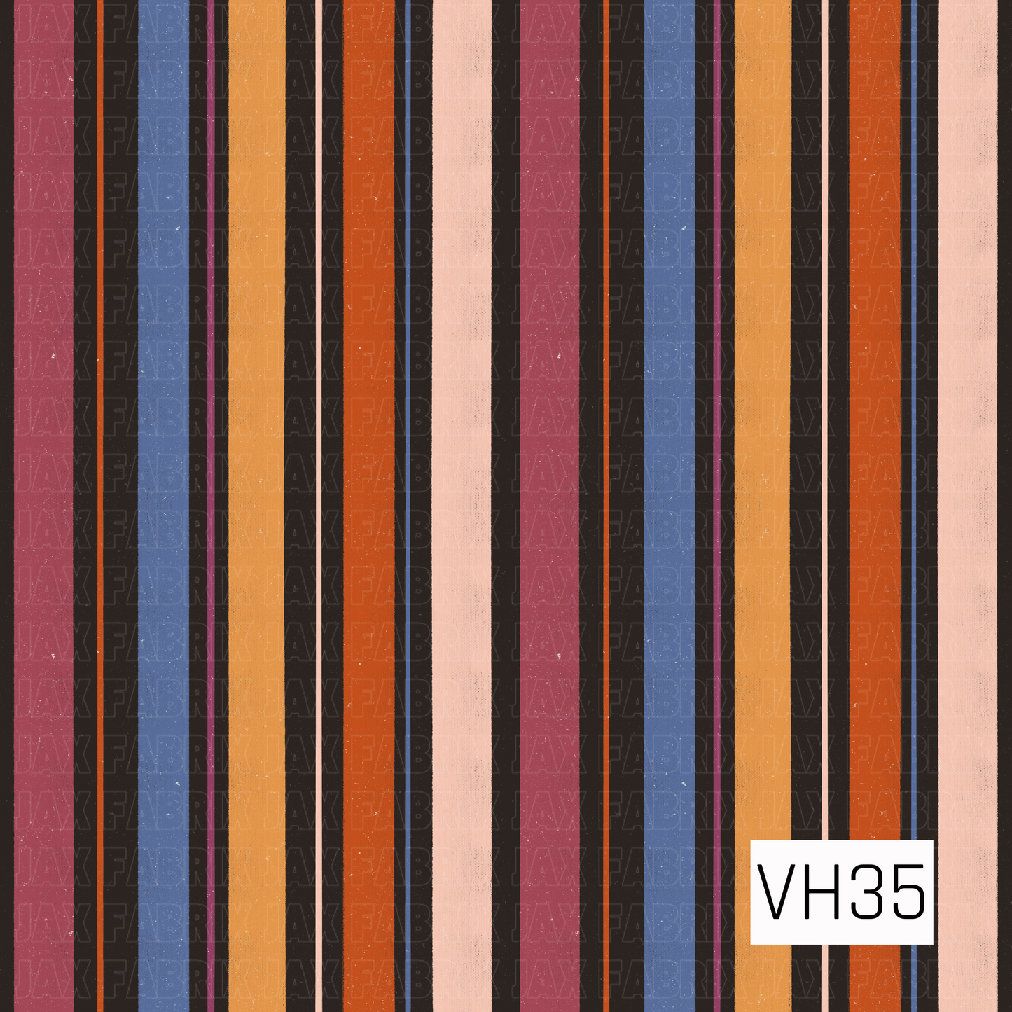 Harvest Bloom Midnight Stripe features a coordinating stripe pattern in rich plum, dusty blue, golden mustard, rust orange, blush, and charcoal. The warm autumn palette pairs perfectly with the Harvest Bloom collection, adding a classic, versatile coordinate with a cozy vintage feel.
