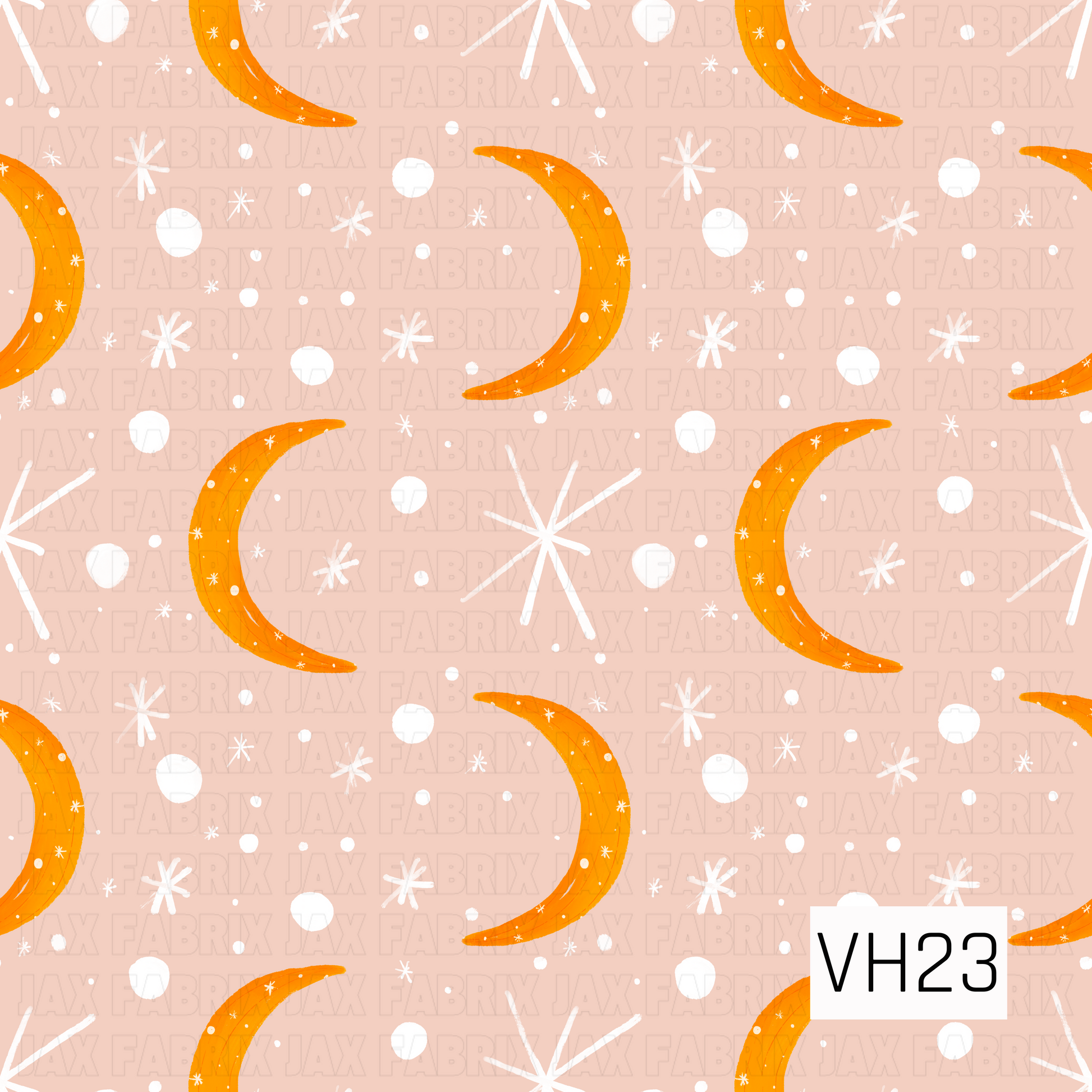 A playful celestial pattern featuring warm golden crescent moons scattered across a soft blush background with twinkling white stars and sparkling dots. The simple hand-painted design adds a whimsical, magical touch with a cozy vintage feel perfect for fall and Halloween-inspired creations.
