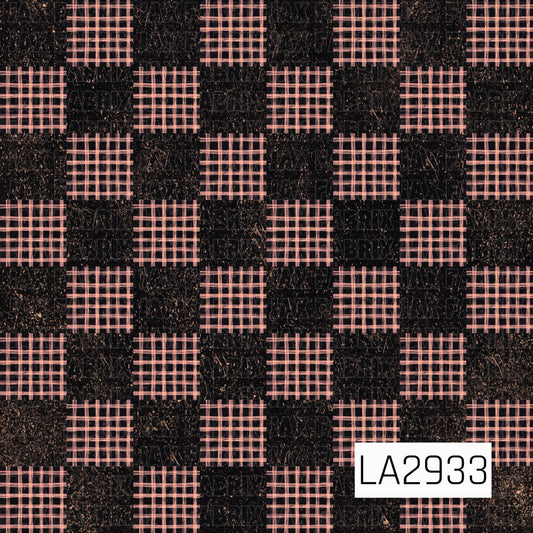A bold checkerboard pattern featuring distressed black squares paired with soft blush orange sketched plaid. The textured, grunge-inspired finish gives this classic design a modern, rustic feel with a cozy touch.

