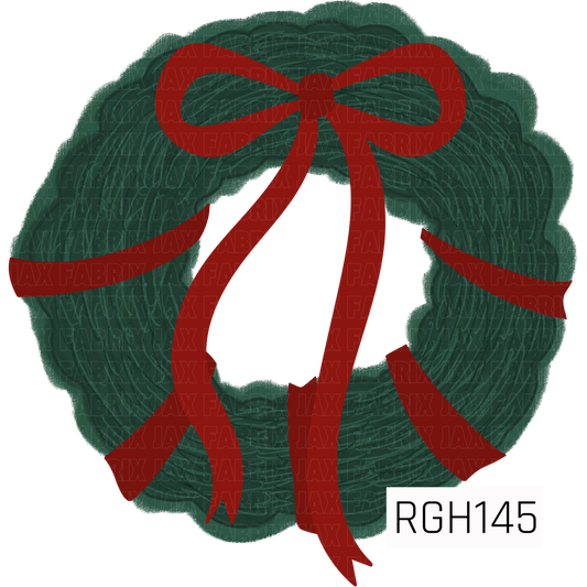 A classic Christmas wreath PNG featuring deep evergreen foliage with a softly textured, hand-drawn look. A rich red ribbon wraps around the wreath and finishes with an oversized bow and long flowing tails for a timeless, cozy holiday feel.

