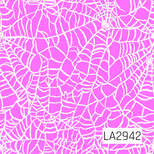 A spooky yet stylish seamless pattern featuring hand-drawn white spider webs layered across a vibrant hot pink background. The sketch-style webs create a playful, textured look, adding the perfect touch of whimsical Halloween charm while making a bold coordinating print.
