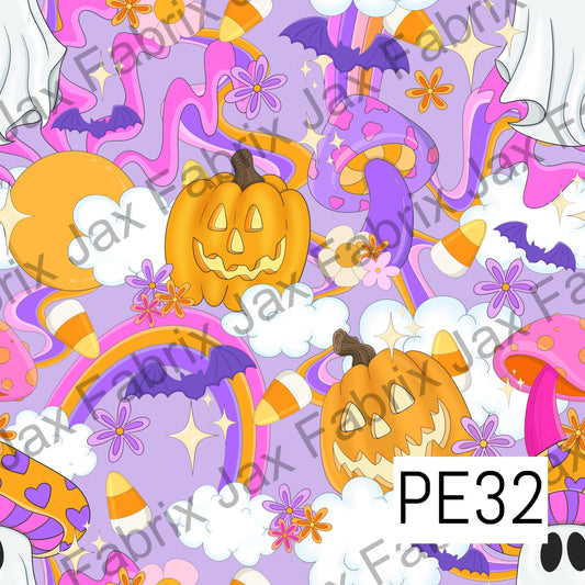 Retro Floral Pumpkin and Ghost PE32
