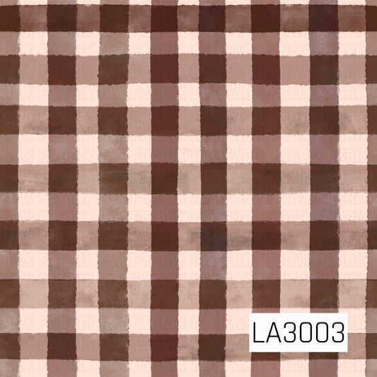 A soft watercolor plaid featuring rich chocolate brown, warm taupe, mocha, and creamy ivory tones. The hand-painted brushstroke texture gives this classic check pattern a cozy, rustic charm, making it a beautiful coordinating print for autumn-inspired and everyday sewing and crafting projects.
