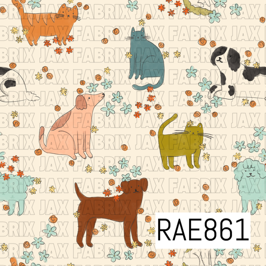Inky Cats and Dogs Floral RAE861