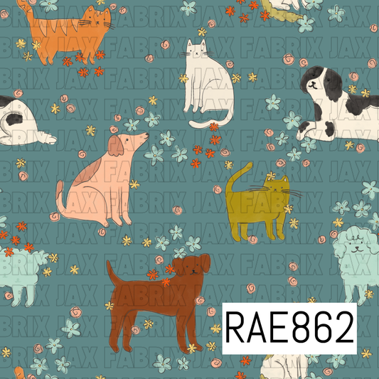 Inky Cats and Dogs Floral RAE862