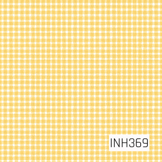 A seamless watercolor gingham pattern featuring soft buttery yellow and crisp white plaid with a hand-painted texture. The classic check design offers a warm, cheerful look that adds timeless charm with a fresh, cottage-inspired feel.
