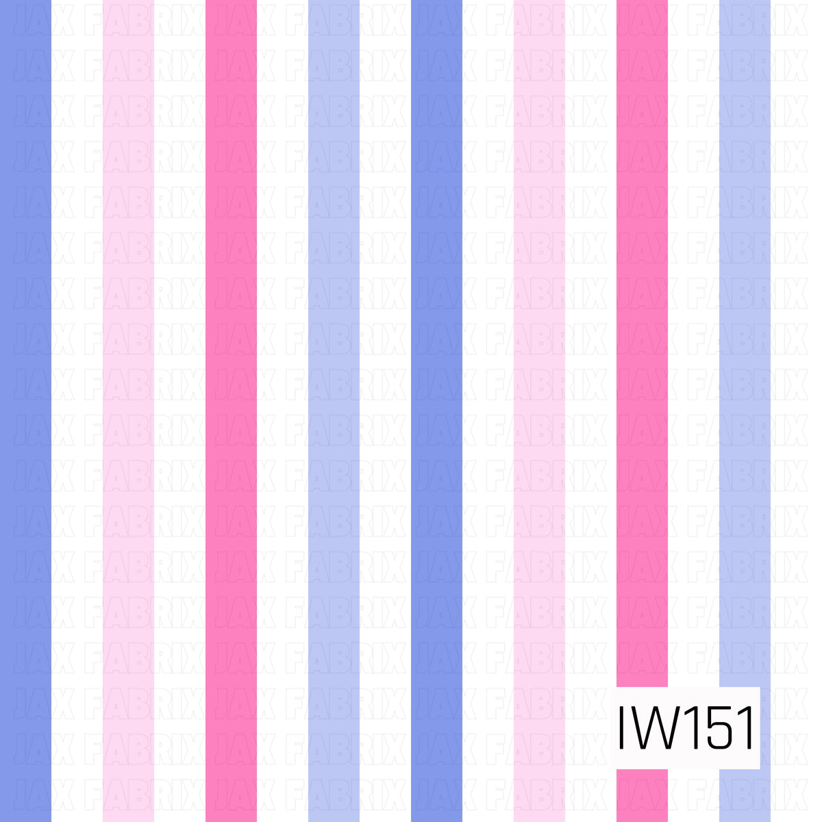 A bright and playful vertical stripe pattern featuring alternating bands of vibrant hot pink, soft blush pink, periwinkle blue, and white. The mix of bold and pastel colors creates a fun, preppy design with a fresh, feminine feel.