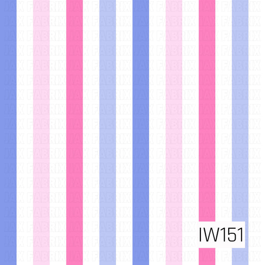 A bright and playful vertical stripe pattern featuring alternating bands of vibrant hot pink, soft blush pink, periwinkle blue, and white. The mix of bold and pastel colors creates a fun, preppy design with a fresh, feminine feel.