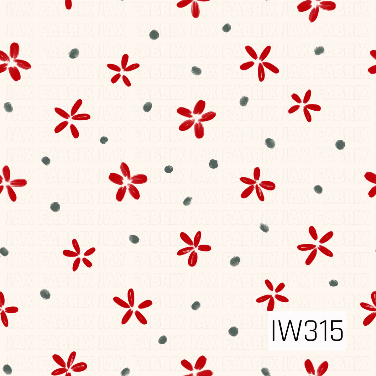 A sweet scattered floral pattern featuring hand-painted red five-petal flowers and small muted green dots on a soft ivory background. The delicate brushstroke details give this simple design a charming, vintage-inspired Christmas feel.