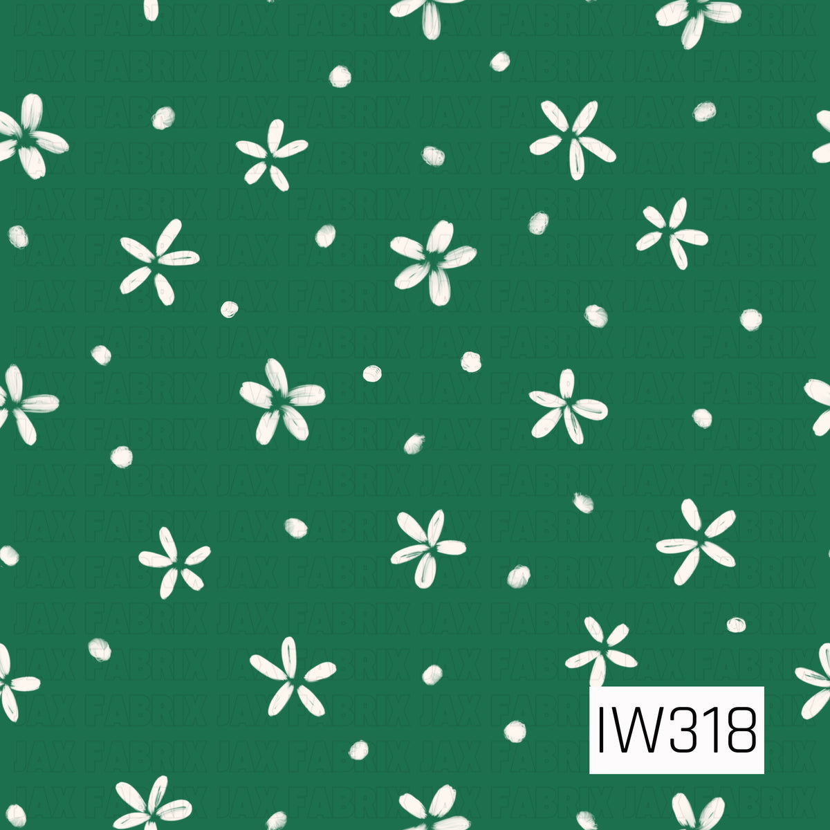 A sweet scattered floral pattern featuring hand-painted ivory five-petal flowers and softly textured dots on a rich Christmas tree green background. The delicate brushstroke details give this simple design a charming, vintage-inspired holiday feel.