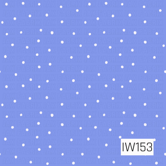 A sweet and simple polka dot pattern featuring small, softly textured white dots scattered evenly across a beautiful periwinkle blue background. The delicate dots create a playful yet classic design with a soft, feminine feel, perfect for coordinating with florals, bows, and other prints.