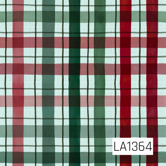 This seamless plaid design features a soft mint background layered with bold vertical and horizontal stripes in deep forest green and classic red. Thin dark accent lines add extra dimension, giving the pattern a hand-painted, slightly rustic holiday look.
