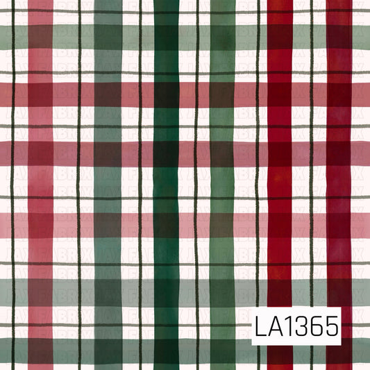 This seamless plaid design features a warm cream background with bold vertical and horizontal stripes in deep forest green, rich red, and muted sage. Thin dark accent lines add contrast and give the pattern a hand-painted, slightly rustic holiday feel.
