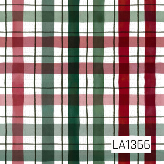 This seamless plaid design features a crisp white background layered with bold stripes in deep forest green and rich Christmas red. Soft muted green horizontal bands and thin dark accent lines add dimension, giving the pattern a classic hand-painted holiday look.
