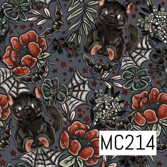 Creature Of The Night Floral Blue Cats MC214