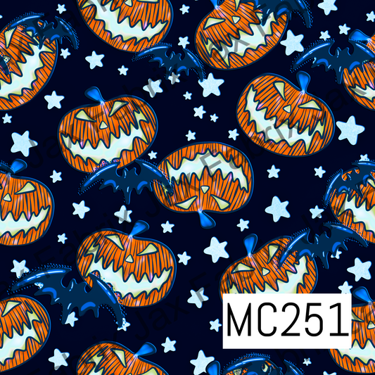 Comic Book Nightmare Pumpkin and Bats Blue MC251