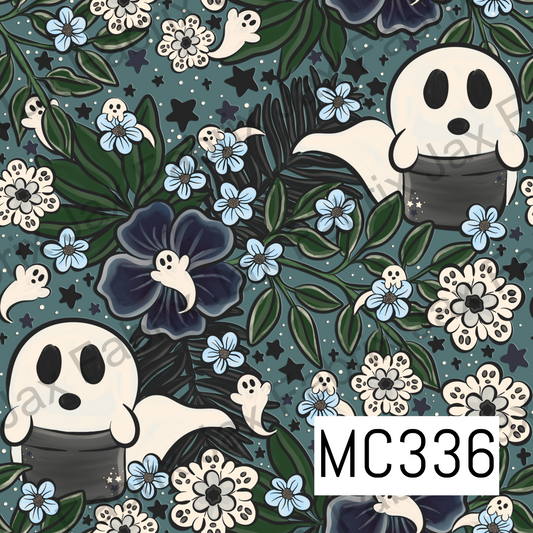 Spooky Garden Flower Ghosts Blue MC336