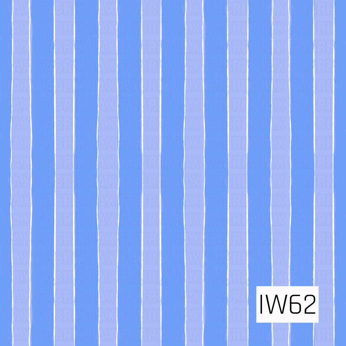 A fresh and playful vertical stripe pattern featuring alternating shades of vibrant cornflower blue and soft periwinkle blue. Thin, slightly uneven white lines separate each stripe, adding a subtle hand-painted texture and a relaxed, whimsical feel. The combination of cool blue tones creates a charming, coastal-inspired design with a classic cabana stripe look.
