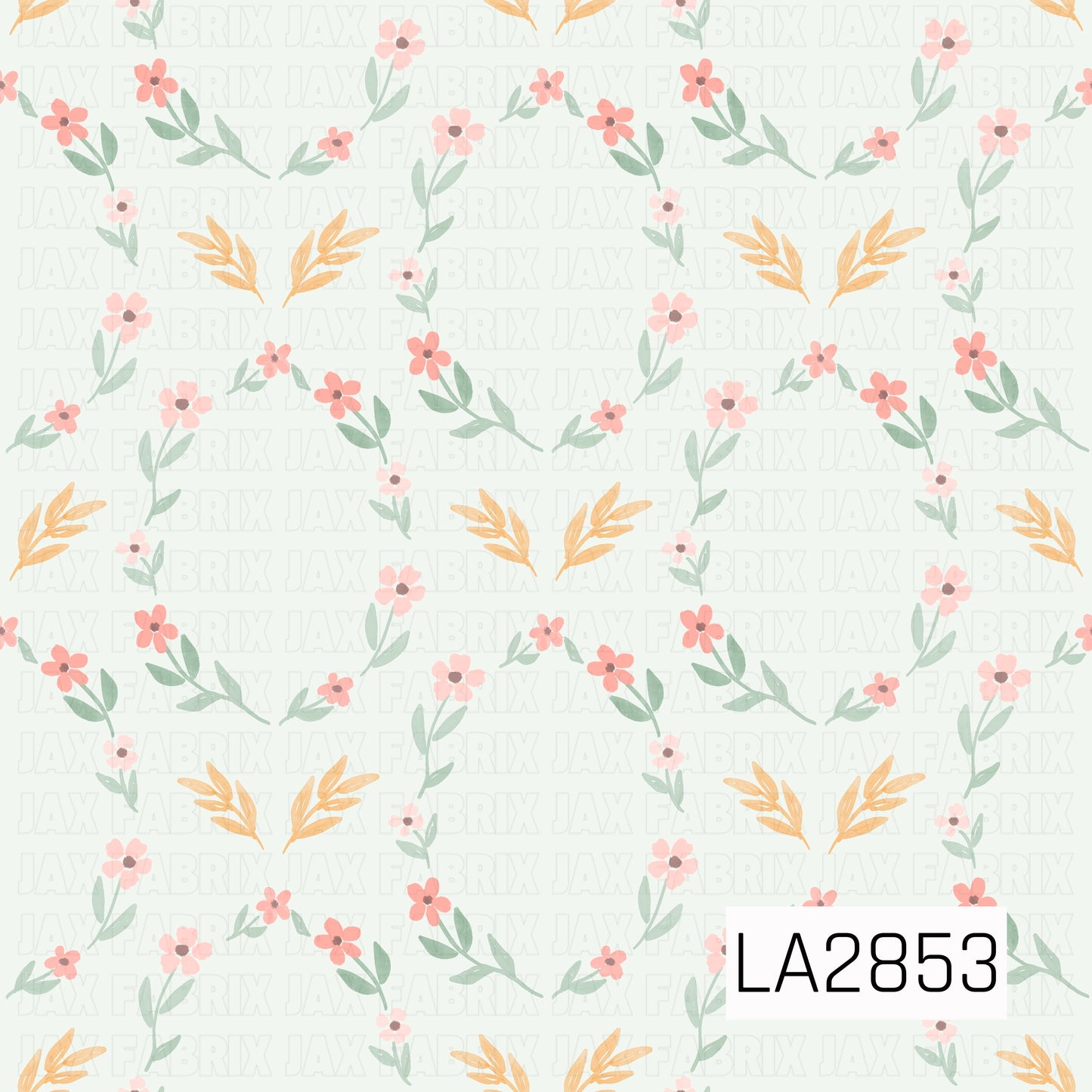 Floral pattern with pink flowers shaped as a frame and yellow leaves on a light sage green background