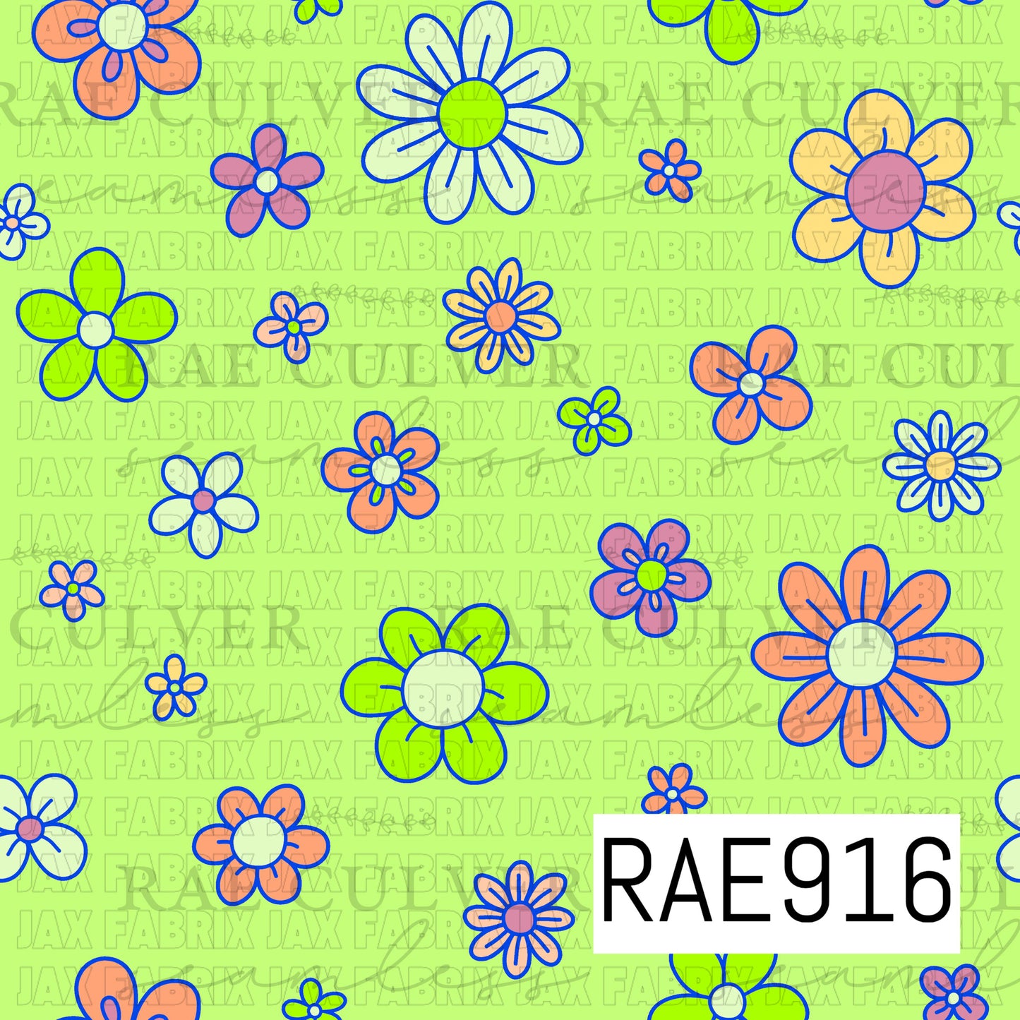 Little Retro Flowers Lime RAE916