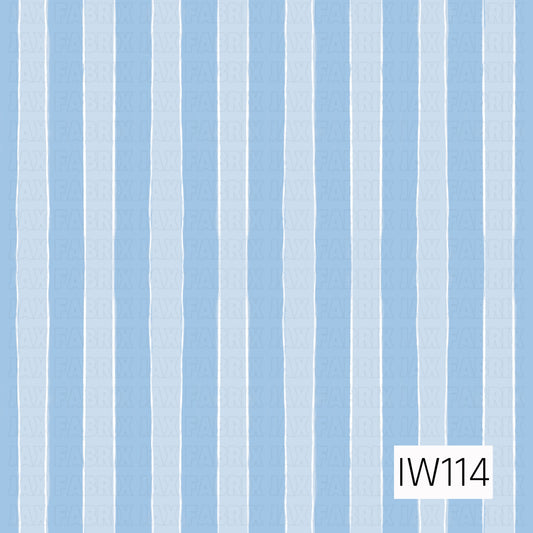 A classic coastal-inspired stripe pattern featuring alternating wide bands of soft powder blue and slightly deeper sky blue, accented with thin, hand-drawn white vertical lines. The subtly uneven stripes add a relaxed, textured look, creating a timeless preppy cabana design with a fresh, breezy seaside feel.