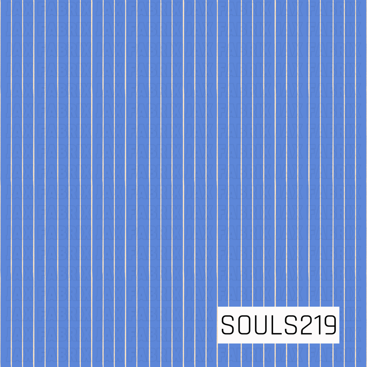 A classic vertical pinstripe pattern featuring thin cream lines over a medium blue background. Simple, timeless, and perfect for coordinating with statement prints.