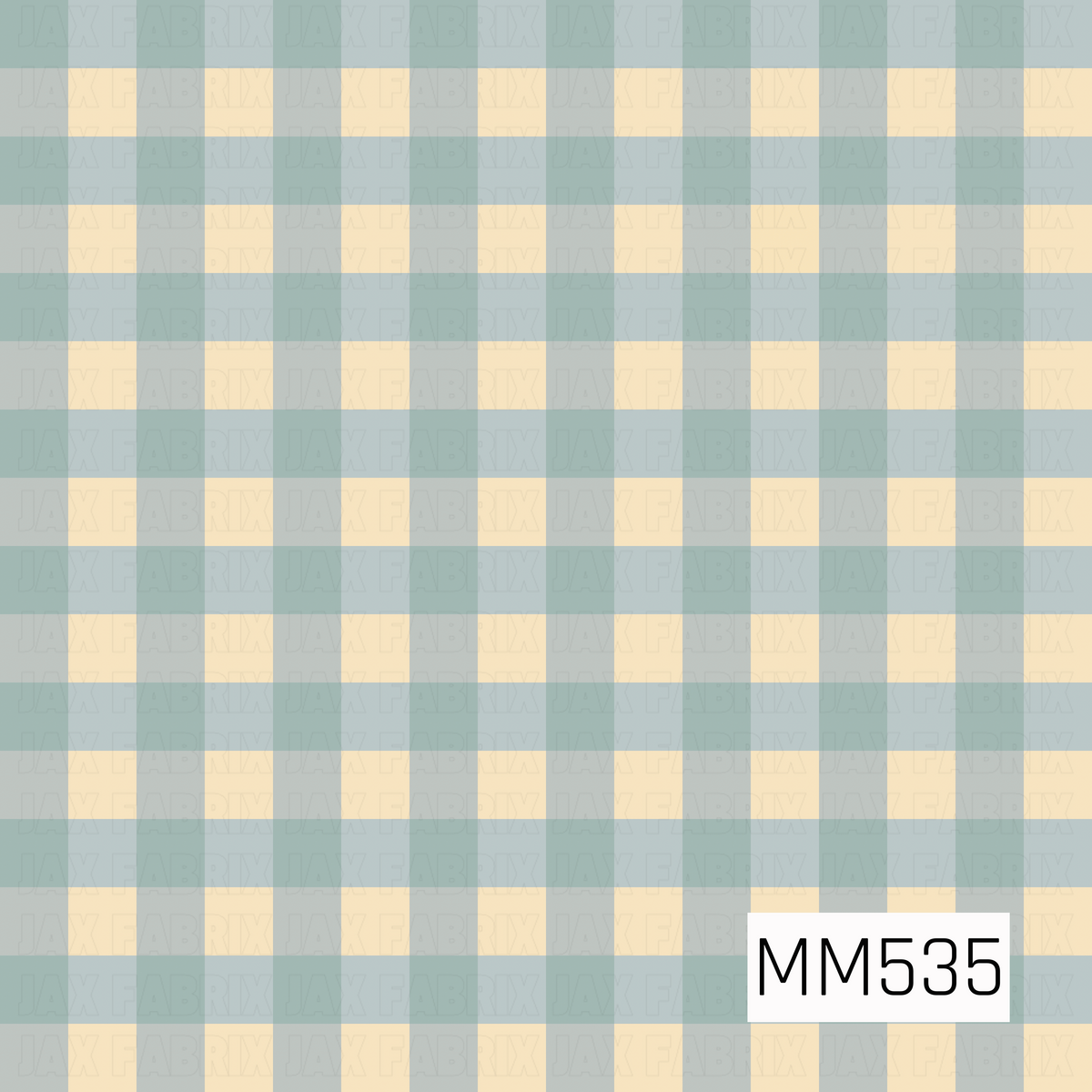 A soft and classic gingham plaid pattern featuring alternating squares of muted sage green, dusty blue-gray, and warm buttery cream. Wide horizontal and vertical bands overlap to create a charming checkered design with subtle variations in color. The gentle, earthy tones give this timeless pattern a cozy, vintage-inspired feel.