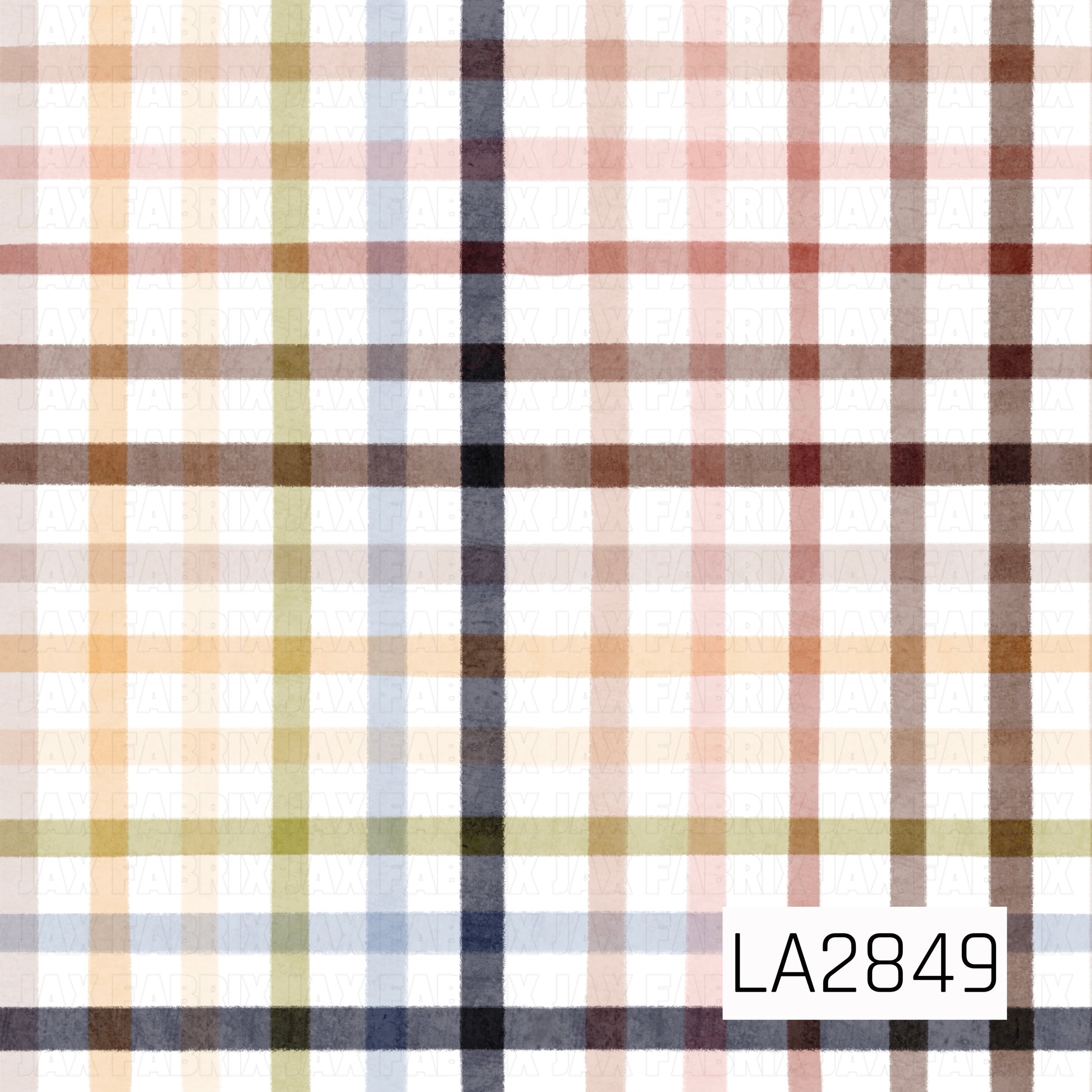 plaid pattern of multi colors. black, brown,coral,rust,green,peach,tan. a fall looking design