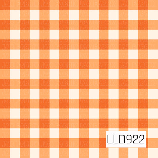 A classic gingham plaid pattern featuring warm orange and peach-toned checks layered with creamy white squares. The soft, slightly uneven lines give the design a cozy hand-drawn feel.
