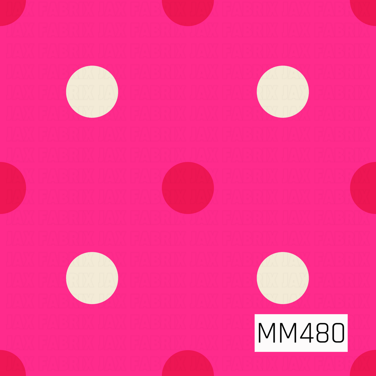 A bright retro polka dot pattern featuring oversized deep pink and warm cream circles arranged in an alternating layout across a vibrant hot pink background. The bold tonal palette and simple repeating design give it a playful, cheerful feel.