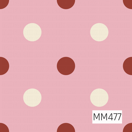A cheerful retro-inspired polka dot pattern featuring large brick red and creamy ivory circles scattered in an alternating arrangement over a soft blush pink background. The warm, slightly muted tones give the design a sweet vintage feel while the oversized dots keep it bold, simple, and playful.