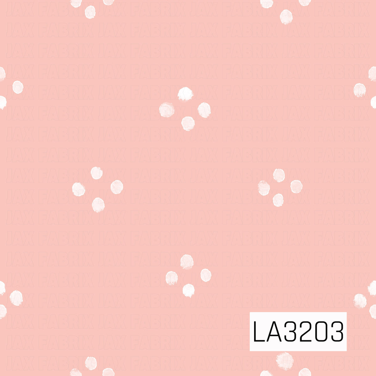 A simple, minimal pattern featuring small clusters of hand-painted white dots scattered across a soft peachy pink background. The imperfect brushstroke texture gives the dots a sweet, organic feel.
