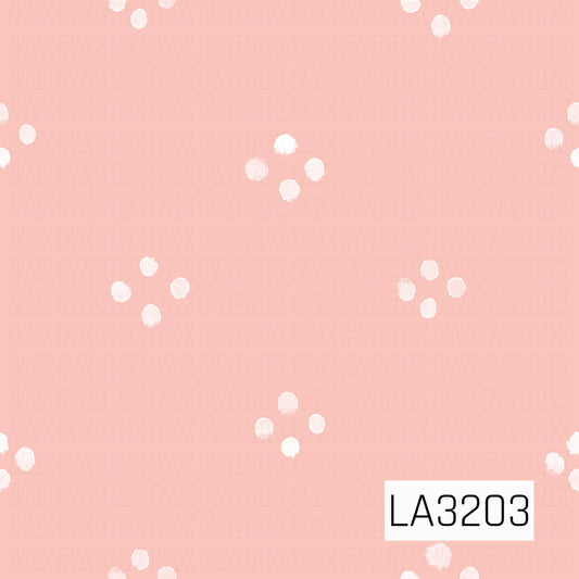 A simple, minimal pattern featuring small clusters of hand-painted white dots scattered across a soft peachy pink background. The imperfect brushstroke texture gives the dots a sweet, organic feel.
