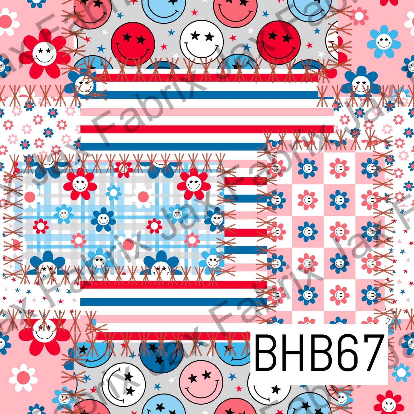 Pink 4th of July Smiley Patchwork Stitch BHB68