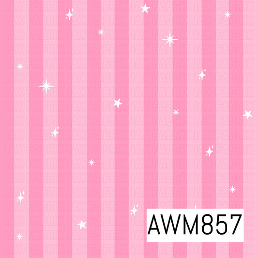 A simple and elegant coordinate design featuring soft pink vertical stripes accented with scattered white twinkling stars and sparkles. The pastel color palette creates a sweet, dreamy, and magical backdrop, perfect as a coordinating print for princess, fantasy, or whimsical-themed collections.