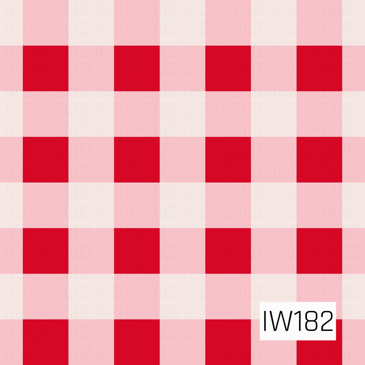 A playful gingham check pattern featuring bold cherry red squares layered with soft blush pink and creamy white tones. The overlapping horizontal and vertical bands create a classic, oversized checkered design with a sweet and cheerful feel.