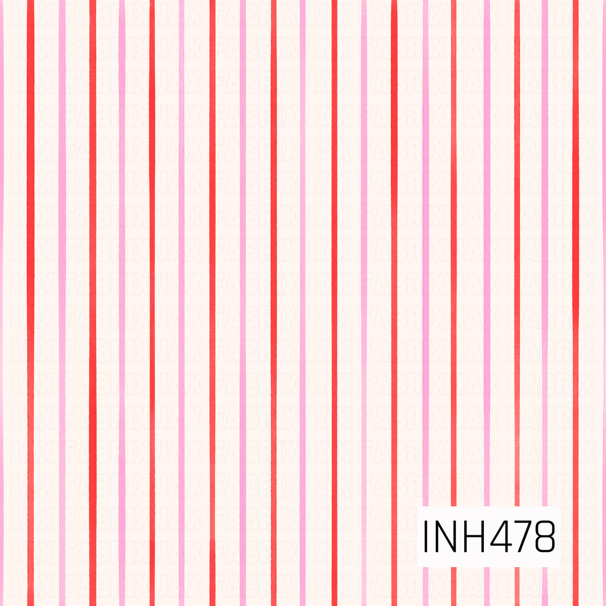 A playful vertical stripe pattern featuring alternating bright red and bubblegum pink hand-drawn lines on a soft warm cream background. The slightly imperfect, organic edges give the classic stripe design a charming handmade feel, while the bold pink and red palette creates a cheerful, retro-inspired look.