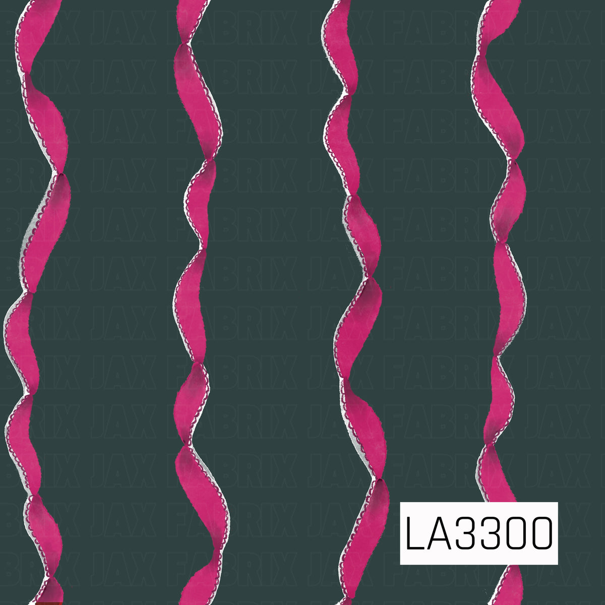A festive Christmas pattern featuring bright pink twisting ribbons arranged in vertical rows against a deep muted green background. The bold pink and green combination gives it a fun, preppy twist on classic holiday colors.
