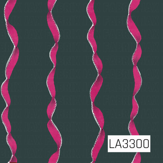 A festive Christmas pattern featuring bright pink twisting ribbons arranged in vertical rows against a deep muted green background. The bold pink and green combination gives it a fun, preppy twist on classic holiday colors.
