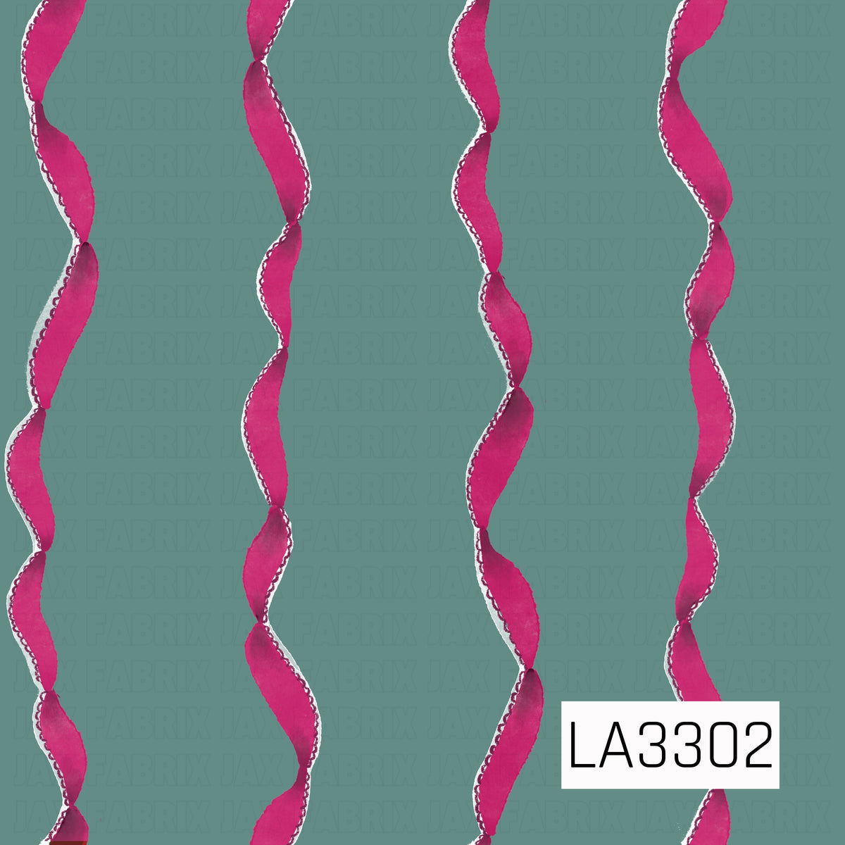 A festive Christmas pattern featuring bright pink twisting ribbons arranged in vertical rows against a soft sage green background. The playful pink and muted green palette gives it a sweet, preppy holiday feel.
