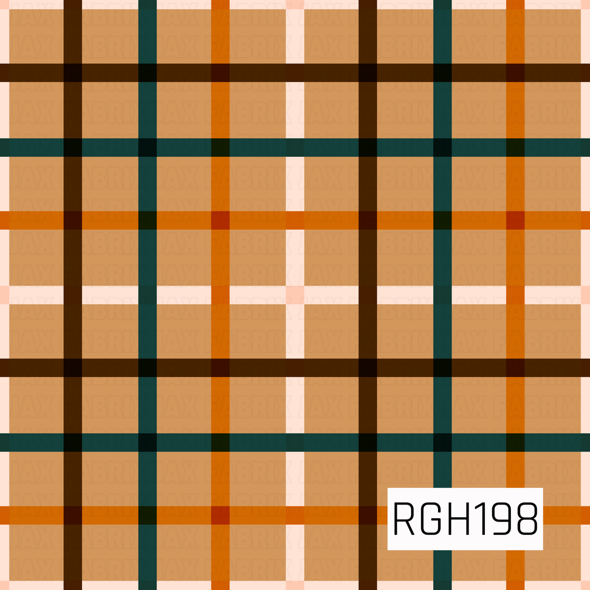 A warm, rustic plaid pattern featuring overlapping horizontal and vertical stripes in rich golden tan, burnt orange, deep chocolate brown, and dark forest green. Soft cream accents and layered intersections create a classic woven-inspired design with a cozy, earthy, vintage feel.