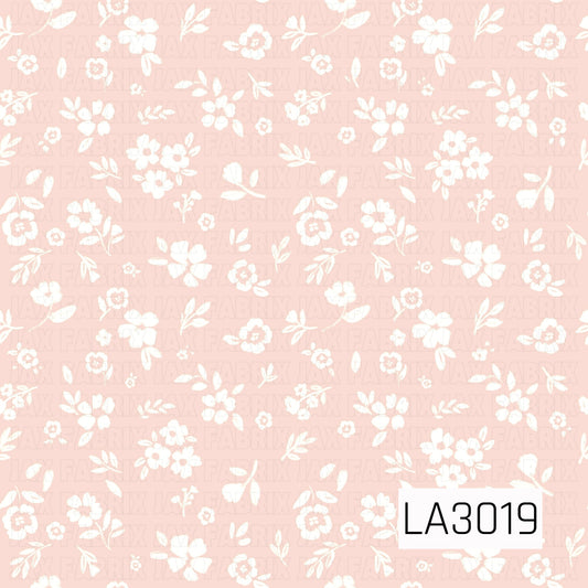 A soft blush pink background filled with delicate white flowers and leafy sprigs for a sweet, dainty floral look.
