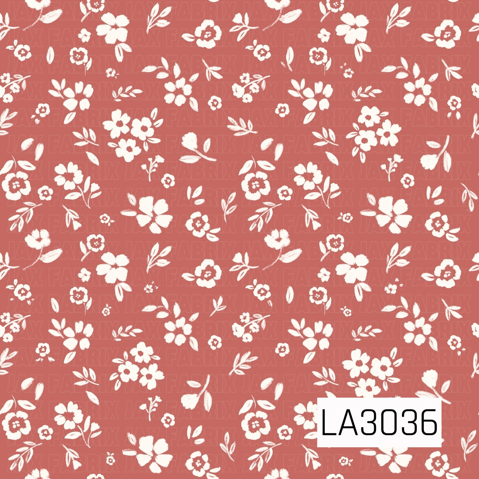 A cheerful vintage floral featuring creamy blossoms and delicate leafy sprigs scattered across a warm terracotta background. The hand-painted texture and simple two-tone palette give it a sweet, timeless cottage feel.
