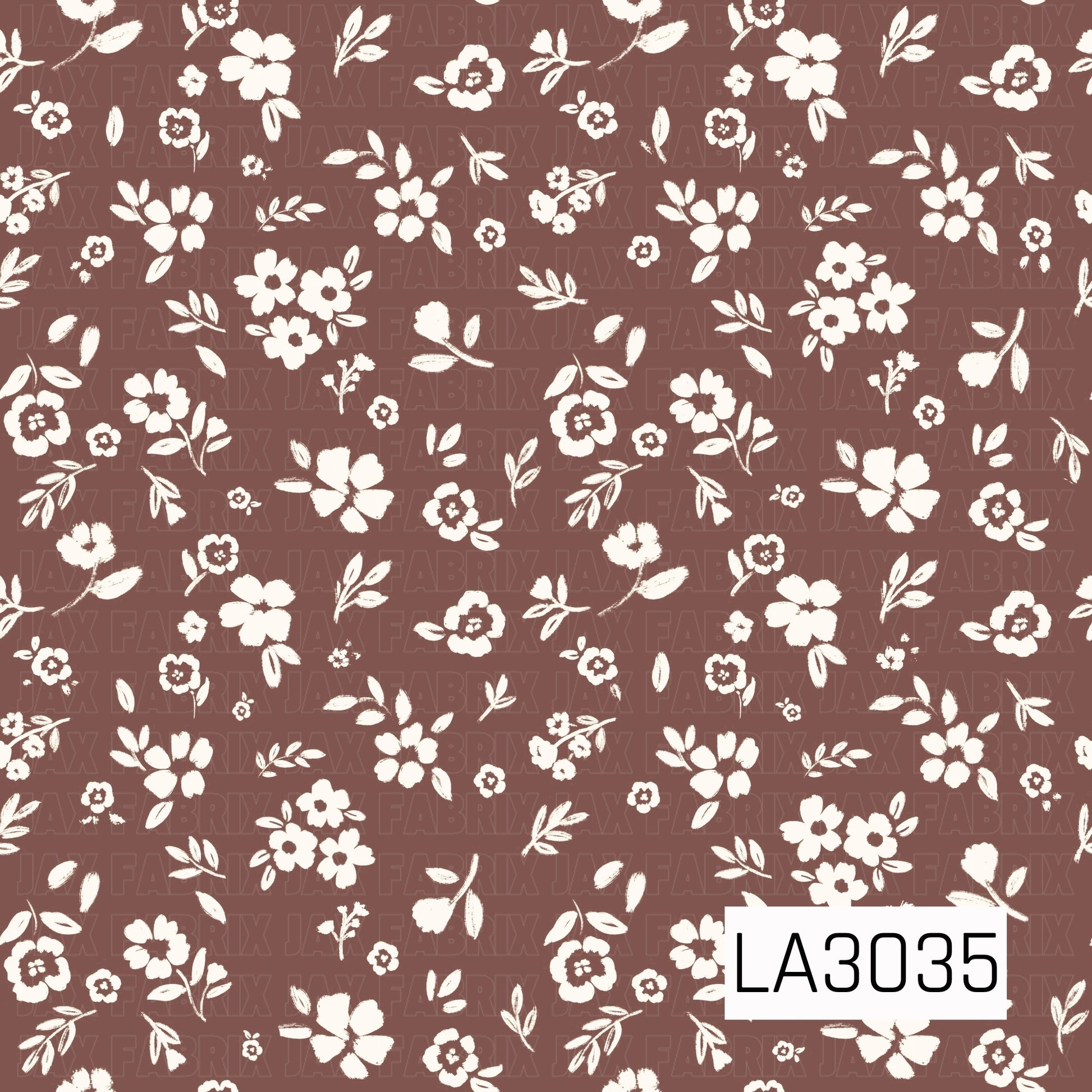 A soft vintage floral featuring delicate cream blossoms and leafy sprigs scattered across a warm walnut-brown background. The simple two-tone palette and hand-painted texture create a cozy, timeless cottage-inspired look.
