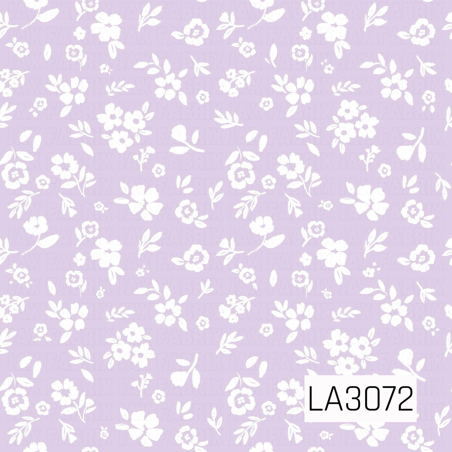 A delicate floral pattern featuring scattered white wildflowers, leafy sprigs, and petite blossoms across a soft light lavender background. The hand-painted, slightly textured details give the design a sweet, vintage-inspired cottage feel.
