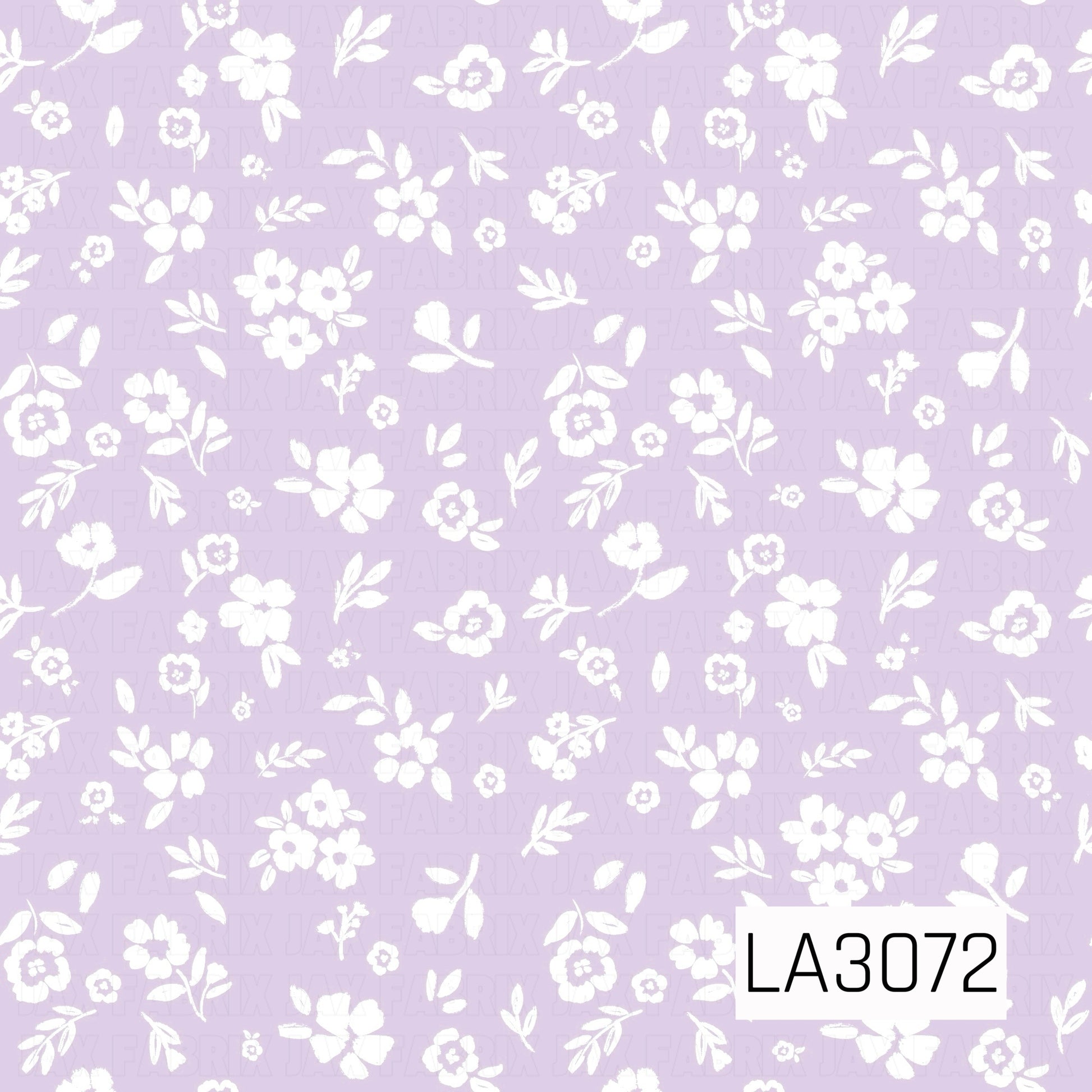 A delicate floral pattern featuring scattered white wildflowers, leafy sprigs, and petite blossoms across a soft light lavender background. The hand-painted, slightly textured details give the design a sweet, vintage-inspired cottage feel.
